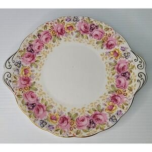 Vintage Royal Albert Serena Floral Bone China Double Handled Cake Plate EUC